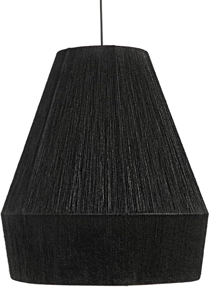 IKAL Black Jute Pendant Light Fixture - Semi Flush Mount - Contemporary Art Deco for Kitchen, Living Room, Bedroom, Outdoors. (Black Cable)