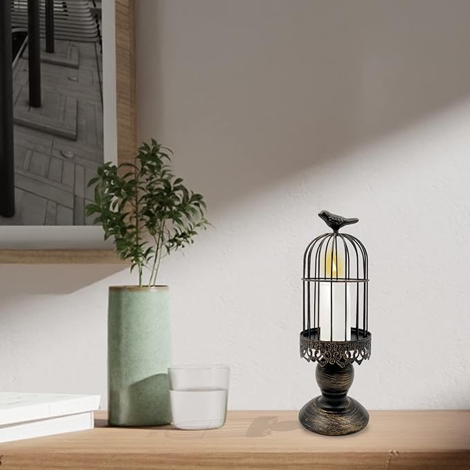 Retro Shabby Candle Holder, Decorative Birdcage Candle Holder Vintage Metal Candlestick for Wedding,Party Vintage Gothic Decor,Victoriana Decor,Home Decor Black 11.8 Inch