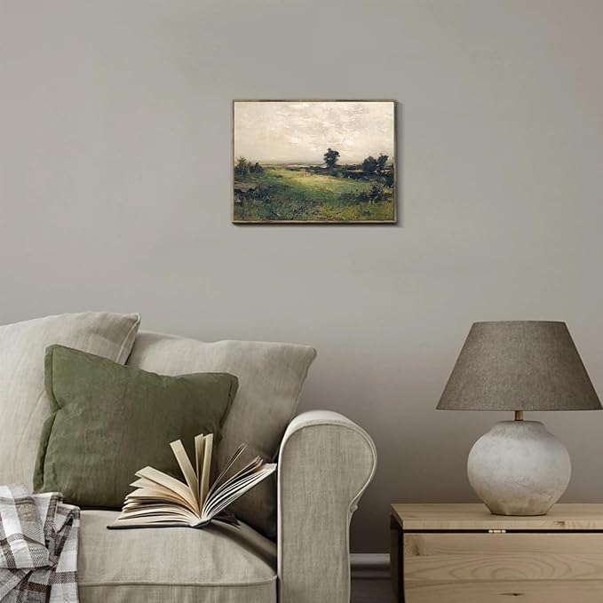 XOCUUI Vintage Landscape Unframed Canvas Wall Art, Vintage Rural Hill Prints, The Vast Grassland Classic Wall Prints Farmhouse Bathroom Office Decor - 8x10in