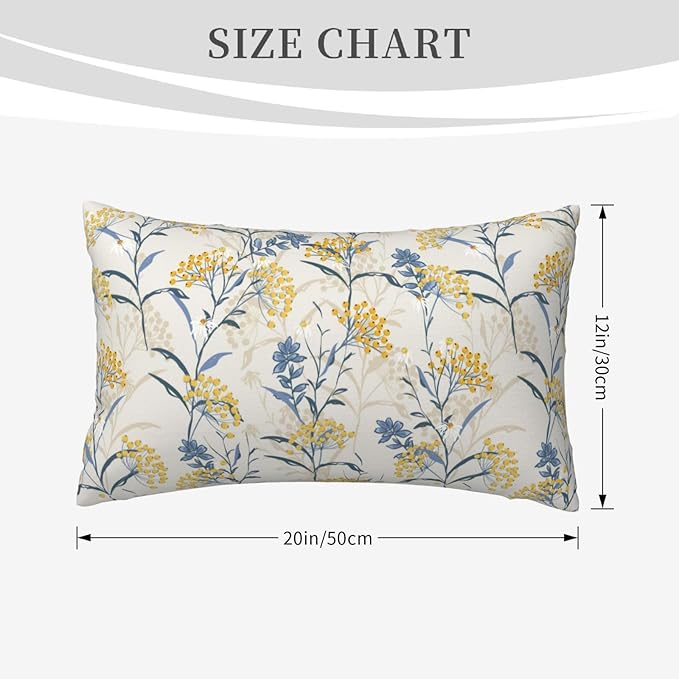 Spring Summer Seasonal Lumbar Pillow Covers 12x20 Inch Set of 2 Watercolor Blue Yellow Flower Throw Pillow Cover Vintage Plant Floral Pillowcase Cushion Cases for Home Couch Bed Sofa
