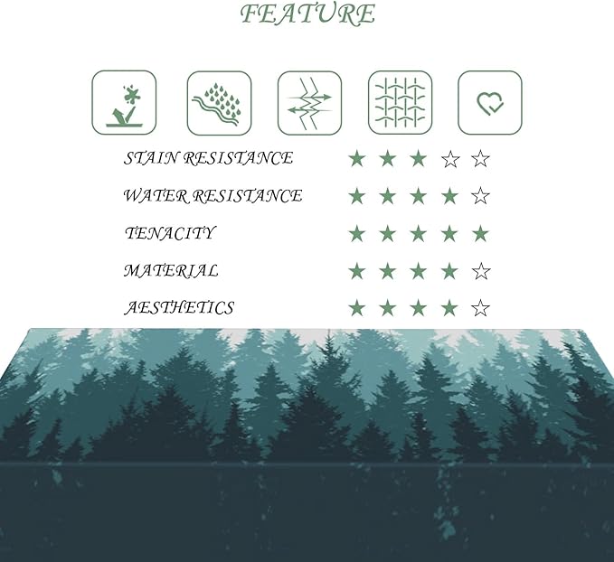 60x102 Inch Nature Rectangular Tablecloth Forest Silhouette Painting Table Cloth Waterproof Durable Table Cover for Picnic Indoor Gaming Room Decor