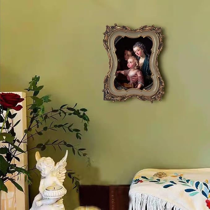 WINPLUS+ 5x7 Vintage Picture Frame, Luxury Antique Rectangular Photo Frame In Ivory Tone With Intricate Waved Floral Design, Wall Mount and Tabletop Display, Art Gallery Gift (Ivory and Gold 5x7)