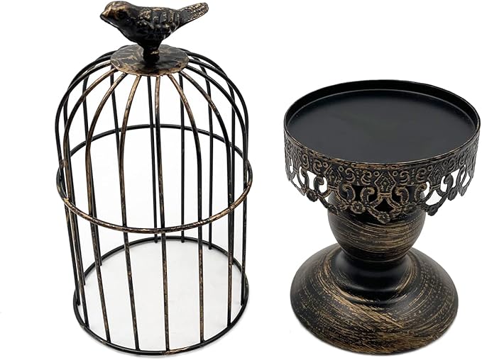 Retro Shabby Candle Holder, Decorative Birdcage Candle Holder Vintage Metal Candlestick for Wedding,Party Vintage Gothic Decor,Victoriana Decor,Home Decor Black 11.8 Inch