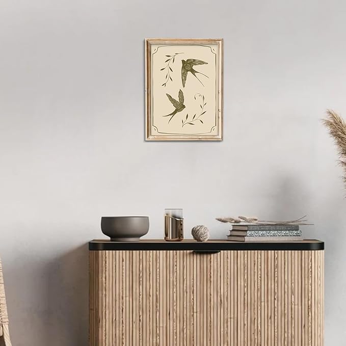 uniro Vintage Swallow Wall Art Cute Bird Canvas Prints Bedroom Bathroom Shelf Retro Swallow Illustration Room Decor swallow wall art beige prints antique victorian print 8 x 10inch-UNFRAMED