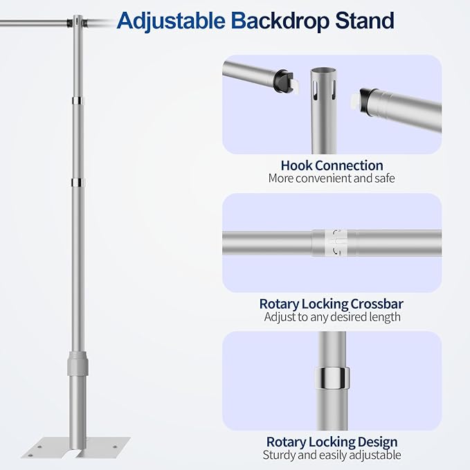 Pipe and Drape Backdrop Stand, 8.9x20ft Heavy Duty Adjustable Background Frame with Metal Base, Back Drop Holder for Parties Photography Wedding Photoshoot Decoration