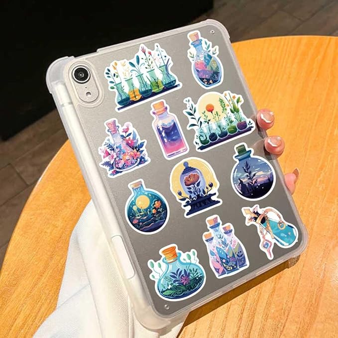 50Pcs Fantasy Nature Botanical Magic Potion Bottle Stickers – Cute Plant Floral Apothecary Stickers for Journals, Laptops, Water Bottles,Scrapbooking