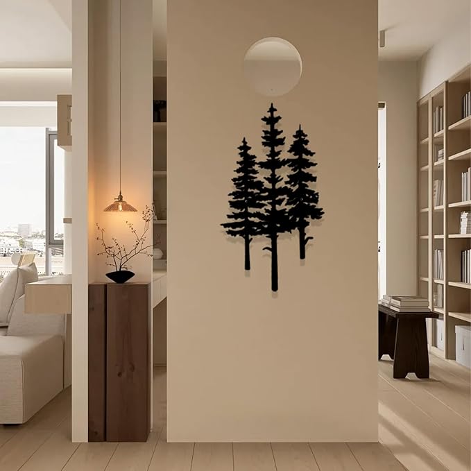 Baitiane Metal Wall Art Decor- Pine Tree Rustic Cabin Decoration - Modern Home Hanging for Living Room, Bedroom, Office, Farmhouse - Elegant Gift Idea for Housewarming Indoor & Outdoor (L) 18"x10"