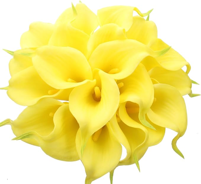 Duovlo 20pcs Calla Lily Bridal Wedding Bouquet Lataex Real Touch Artificial Flower Home Party Decor (Yellow)
