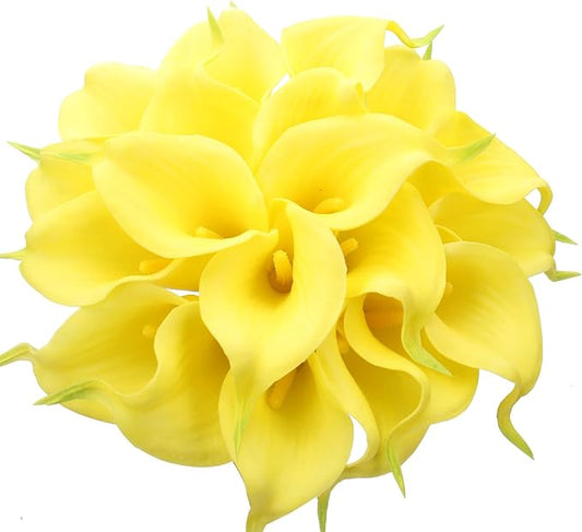 Duovlo 20pcs Calla Lily Bridal Wedding Bouquet Lataex Real Touch Artificial Flower Home Party Decor (Yellow)