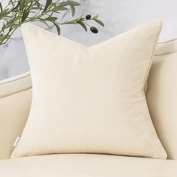 Yangest Beige Twigs Throw Pillow Cover Velvet Branches Velvet Cushion Case Neutral Pillowcase for Sofa Couch Bedroom Living Room Home Decor,20x20 Inch