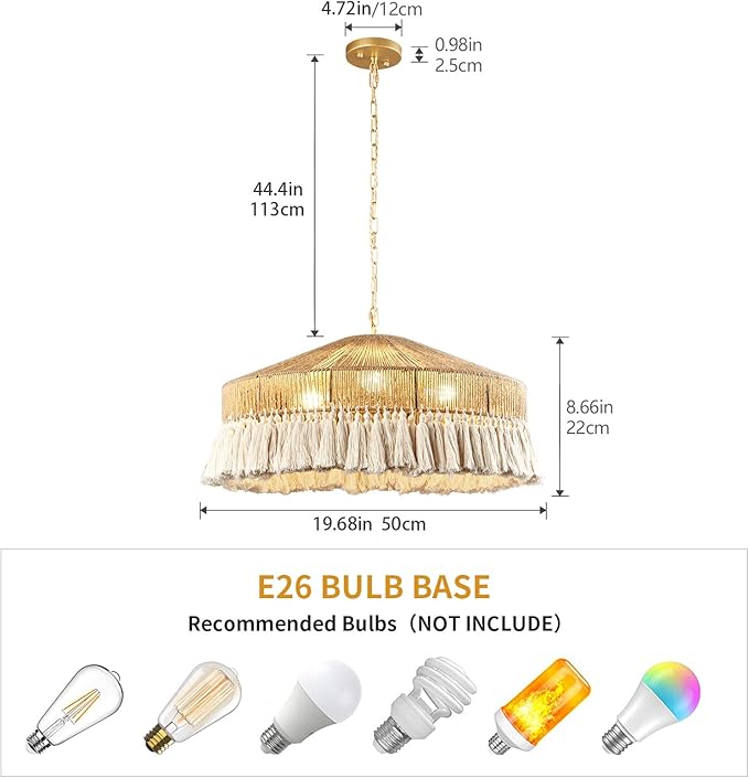 Large Woven 3-Lights Pendant Lights, Modern Boho Chandelier Handwoven Rattan Pendant Light Fixtures Farmhouse Ceiling Hanging Lamp for Kitchen Island,Dining Room, Bedroom, Entryway, Foyer