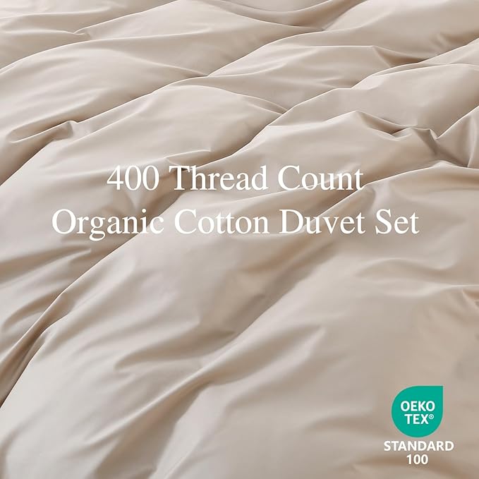 100% Organic Cotton Duvet Cover Queen Size 400 Thread Count Sateen Comforter Cover Soft and Breathable Cooling Bedding Set 3 Piece（Linen,Queen）
