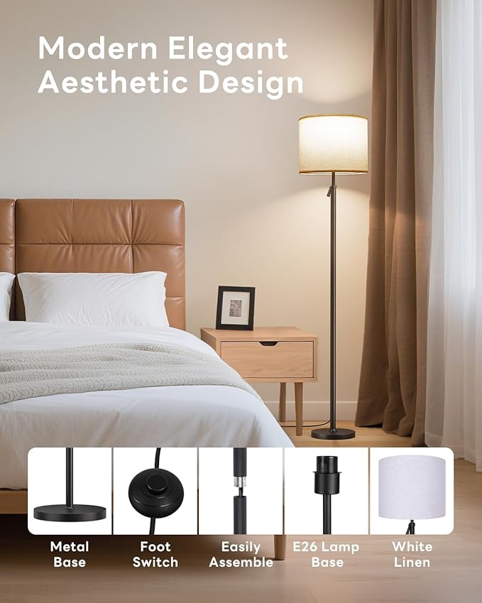 Floor Lamp for Living Room with RGBCW Color Changing Bulbs Dimmable, Adjustable Height Standing Lamp with Remote Control, 10W 1200 Lumen, Tall Lamp for Living Room, Bedroom, Office