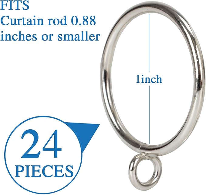 Curtain Rings with Eyelets Metal Eyelet Drapery Rings Inner Diameter 1Inch Curtain Rings for Hanging Pinch Pleat Curtain Pin Drape Hooks Silver Zocang