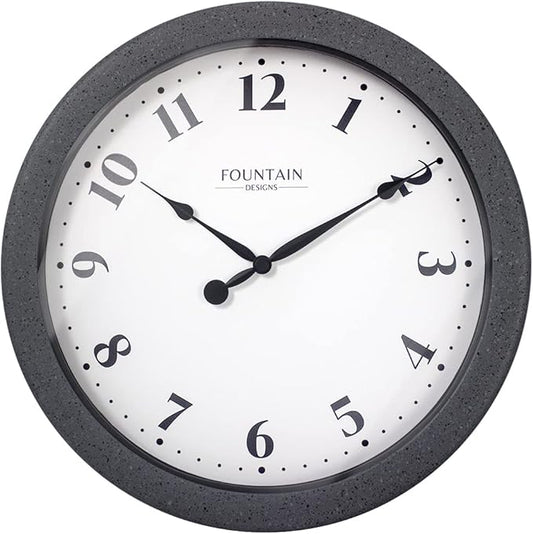 Nordic 10.4 Inch Small Indoor/Outdoor Clock, Waterproof & Weatherproof Clock for Bathroom,Patio and Pool,Modern Style,Gray Sandstone Finish