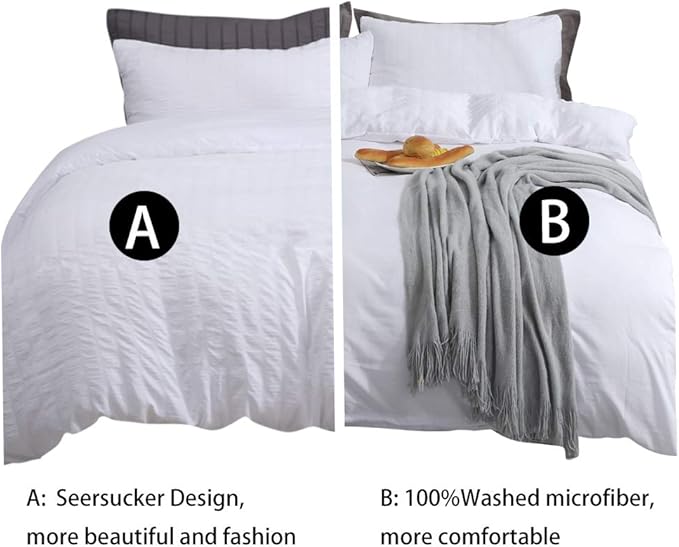 AveLom White Duvet Cover Set California King Size (104 x 98 inches), 3 Pieces (1 Duvet Cover + 2 Pillowcases), Seersucker Soft Washed Microfiber, Textured Duvet Cover with Zipper Closure, Corner Ties