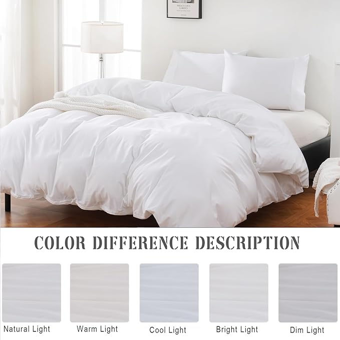 100% Organic Cotton Duvet Cover Queen Size 400 Thread Count Sateen Comforter Cover Soft and Breathable Cooling Bedding Set 3 Piece（White,Queen）
