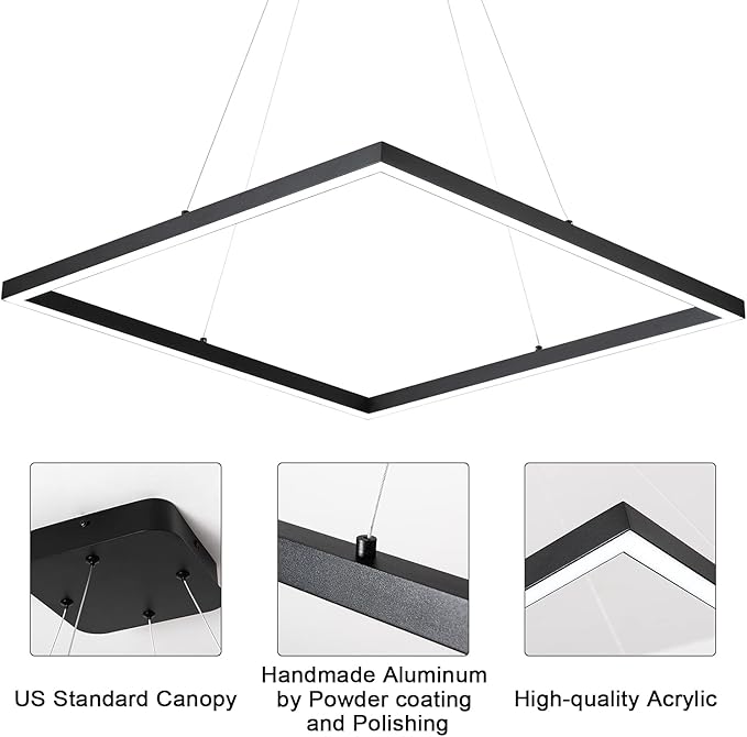 MADEM Room Decor Modern LED Pendant Light Contemporary Chandelier Adjustable Pedant Light, Square Pendant Lighting for Living Dining Room,Kitchen Island