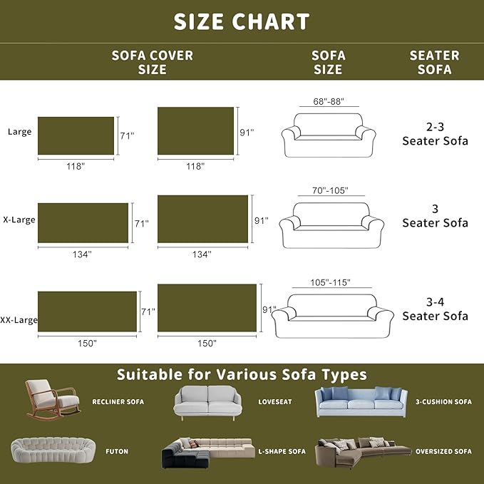 ROOMLIFE Green Sofa Cover, Extra Large Boho Couch Cover Sofa Covers for 3 Cushion Couch, Soft Chenille Sofa Cover for Dog, Washable Furniture Sofa Protector Cover Blanket with Tassel 71 '' X 150''