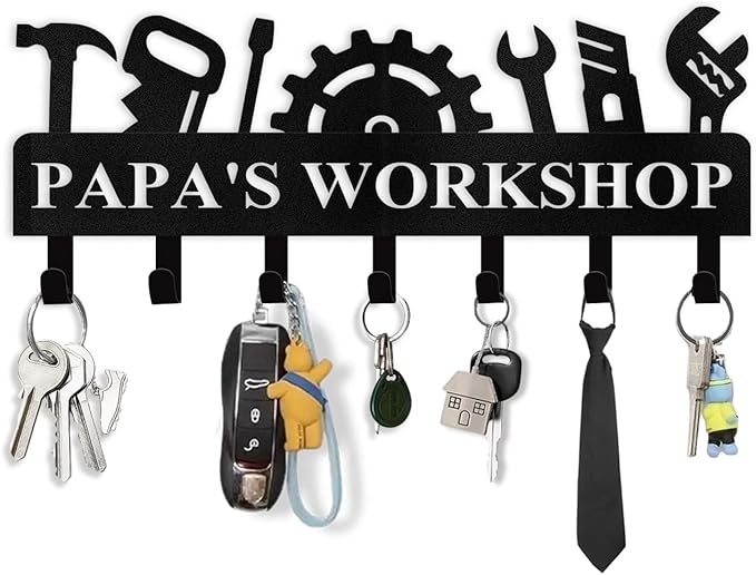 Custom Key Holder for Wall - Workshop Key Hooks for Wall Organizer, Personalized Coat Rack Key Holder with Name, Personalized Father Gifts, Key Hanger Decor for Garage Workshop Office