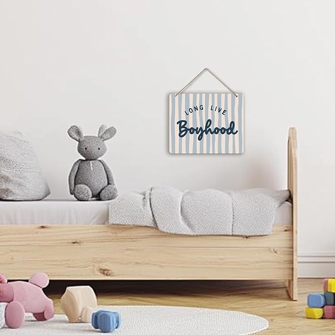 Udinaz Boho Long Live Boyhood Hanging Sign, Playroom Wall Decor, Kids Room Hanging Wood Plaque Decor for Boys Nursery Bedroom Playroom Wall Door Decorations