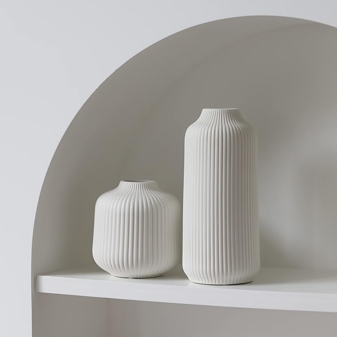 Ceramic Vase in Nordic Style, Decovase Large for Pampas Grass as Boho Deco, Vase White Matt 10 inch for Flowers, Scandinavian Design Home Decoration for Fresh Flowers, Dried Flowers (Size L)