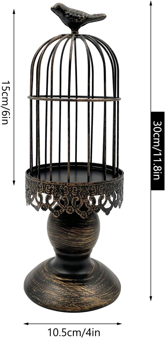 Retro Shabby Candle Holder, Decorative Birdcage Candle Holder Vintage Metal Candlestick for Wedding,Party Vintage Gothic Decor,Victoriana Decor,Home Decor Black 11.8 Inch