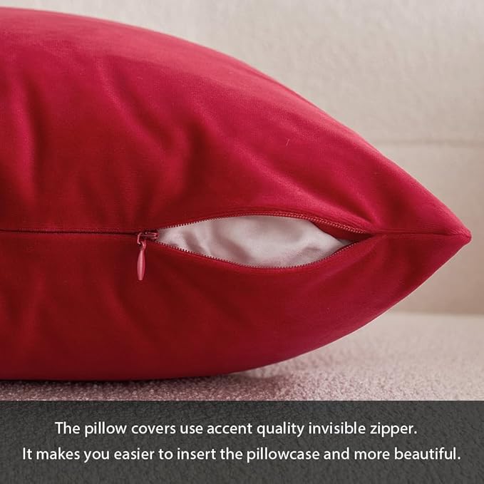 MIULEE Pack of 2 Christmas Velvet Pillow Covers Decorative Square Pillowcase Soft Solid Cushion Case Home Decor for Sofa Couch Bedroom Car 20x20 Inch Red