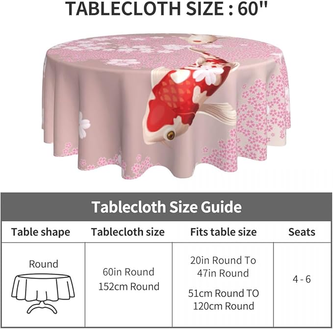 Cherry Blossom Tablecloth, Pink Floral Watercolor Japanese Asian Style Farmhouse Water Resisitant Wipeable Table Cover for Dining Kitchen Living Room Home Party Holiday Decor 60 inch Round