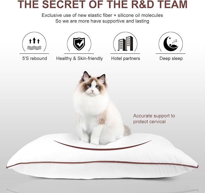 Luxury Comfort Set of 4 Queen Size Bed Pillows - Hypoallergenic Polyester Microfiber Material - Premium Sleep Support for Side, Back, and Stomach Sleepers - 18 x 28 inches, 45 cm x 70 cm