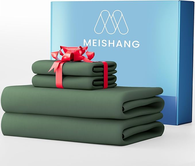 MEISHANG 1000 Thread Count Cotton Sheets King Size - 100% Egyptian Cotton, Sateen Weave, Soft & Breathable, Oeko-Tex Certified, 16" Deep Pockets - 4 Piece (King, Sage Green)