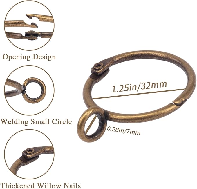 Openable Curtain Rings with Eyelet,24PCS Curtain Rings,Drapes Rings 1.25 in Interior Diameter,Hinge Snap-Joint Design, Fits Curtain Rods Up to 1 Inches Bronze TXZWJZ
