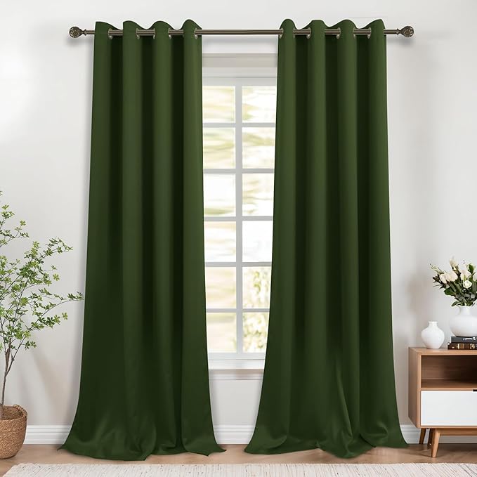 KOUFALL Olive Green Blackout Curtains for Living Room 52 by 108