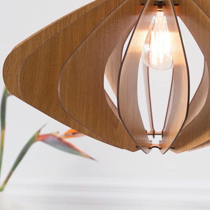 DEZAART ELEIPSE Wood Pendant Light | Mid Century Modern Chandelier | Hanging Lamp | Wood Chandelier Lighting | Modern Light Fixture | Modern Pendant Light