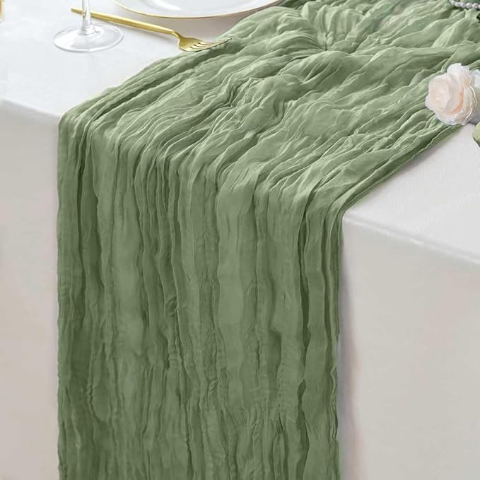 20 Pack Sage Green Cheesecloth Table Runner 35 x 71 Inch Boho Gauze Table Runners for Rustic Wedding Arch Decor, Bridal Shower, Baby Shower, Banquets, Farmhouse Party Decorations