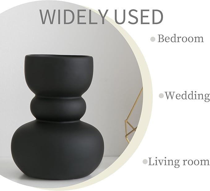 Black Ceramic Vase, Modern Dried Flower Vase, Matte Black Pampas Flower Vases, Boho Home Decor for Centerpiece Wedding Dinner Table Party Living Room Office Bedroom, Housewarming Gift