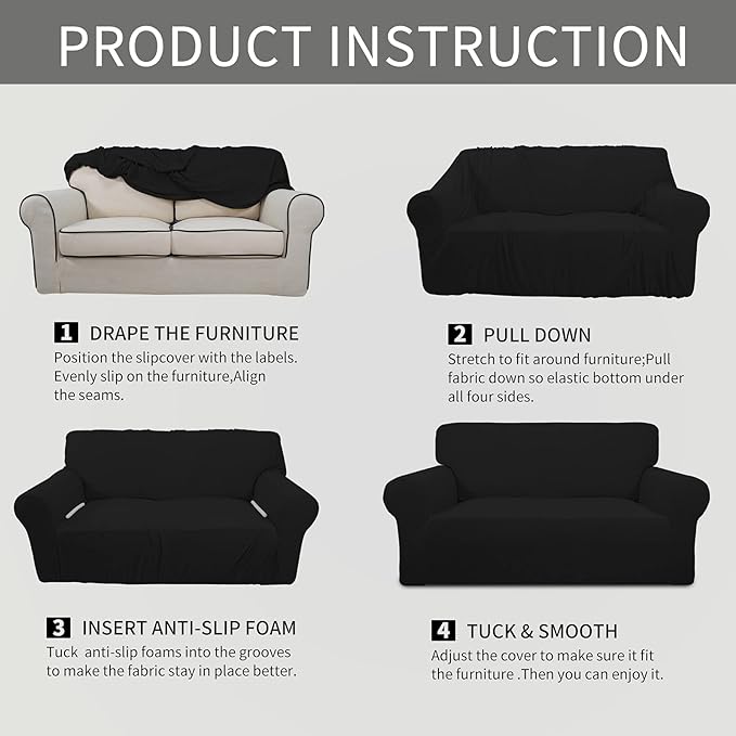 Easy-Going Stretch Oversized Loveseat Slipcover 1-Piece Sofa Cover Furniture Protector Couch Soft with Elastic Bottom for Kids Polyester Spandex Jacquard Fabric Small Checks Black