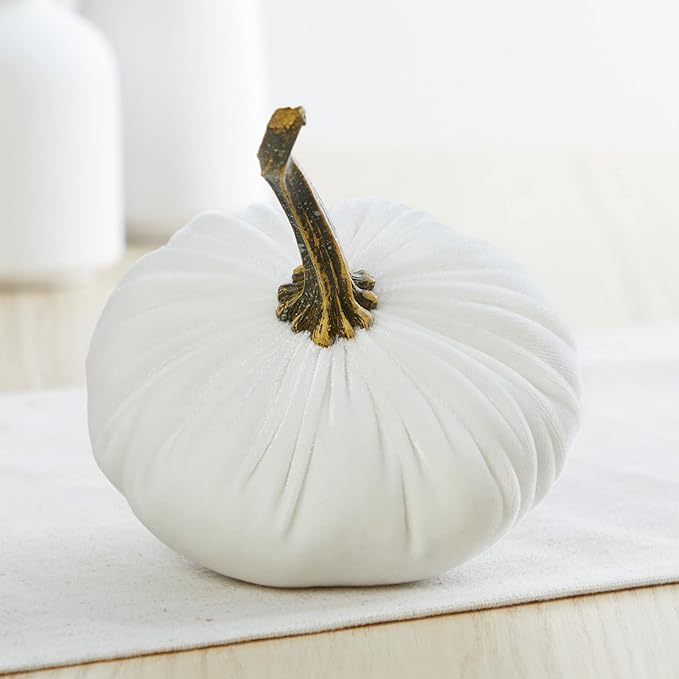 Your Heart's Content Velvet Pumpkin Set of 4, Autumn Accent, Fall Halloween, Thanksgiving tablescape, Tiered Tray Centerpiece Decor (Sm Gray Taupe Ivory Black)