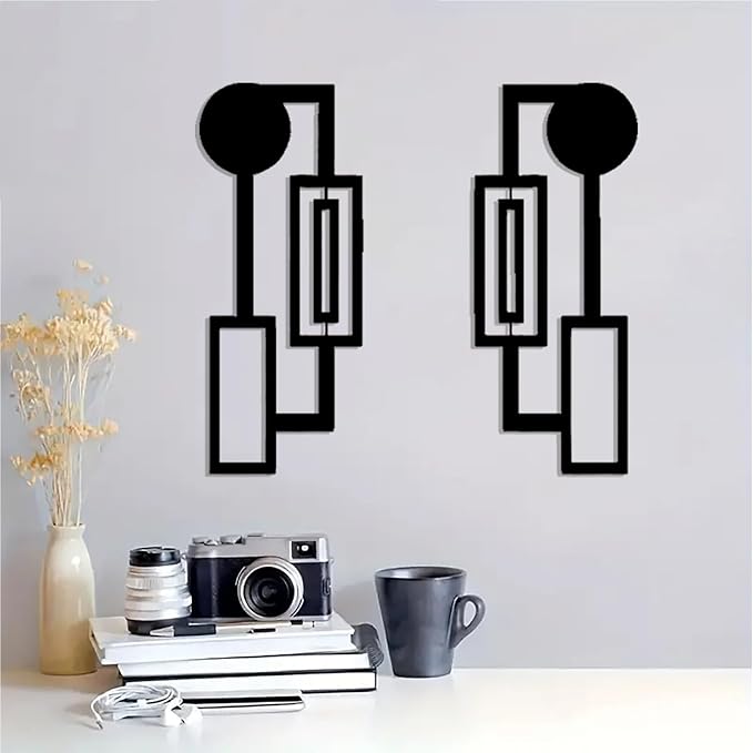 DUOOLN 2 Pcs Black Abstract Metal Wall Art, Minimalist Décor Single Line Art Wall Décor, 3D Textured Modern Geometrical Metal Wall Sculptures, for Living Room Bedroom Bathroom Study Room Home Decor