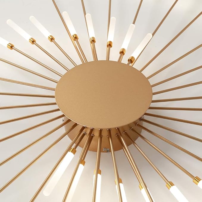 JAYMP Ceiling Light Modern Flower Shape Ceiling Lamp for Living Room Dining Room Flush Mount Metal Acrylic Sputnik Firework Petal LED Lighting Fixture (Matte Gold, 42 Lights)