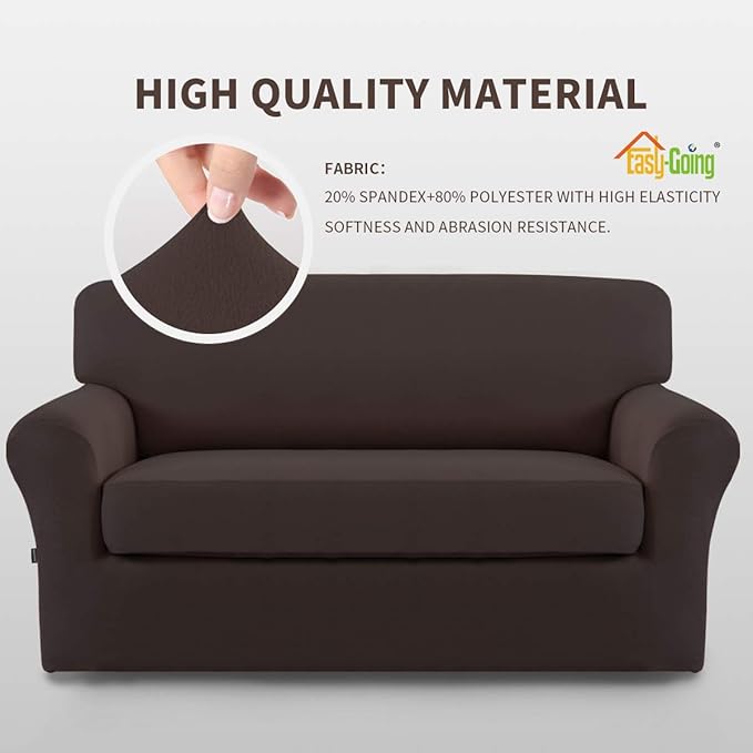 Easy-Going 2 Pieces Microfiber Stretch Sofa Slipcover – Spandex Soft Fitted Sofa Couch Cover, Washable Furniture Protector with Elastic Bottom Kids, Pet (Loveseat, Chocolate