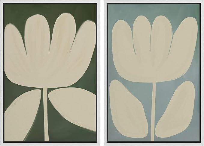 SIGNWIN Framed Canvas Print Wall Art Set Minimalist Floral Neutral Beige Flower Illustrations Modern Art Minimal Boho Colorful for Living Room, Bedroom, Office - 24"x36"x2 WHITE
