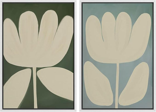 SIGNWIN Framed Canvas Print Wall Art Set Minimalist Floral Neutral Beige Flower Illustrations Modern Art Minimal Boho Colorful for Living Room, Bedroom, Office - 24"x36"x2 WHITE