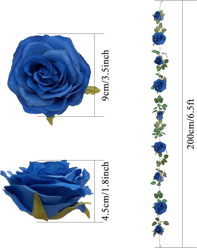 U'Artlines 5 Pack Artificial Royal Blue Rose Vines Floral Garlands Total 32.5 Ft Fake Vine Silk Flower Garland for Indoor Outdoor Home Wedding Arch Garden Wall Decoration