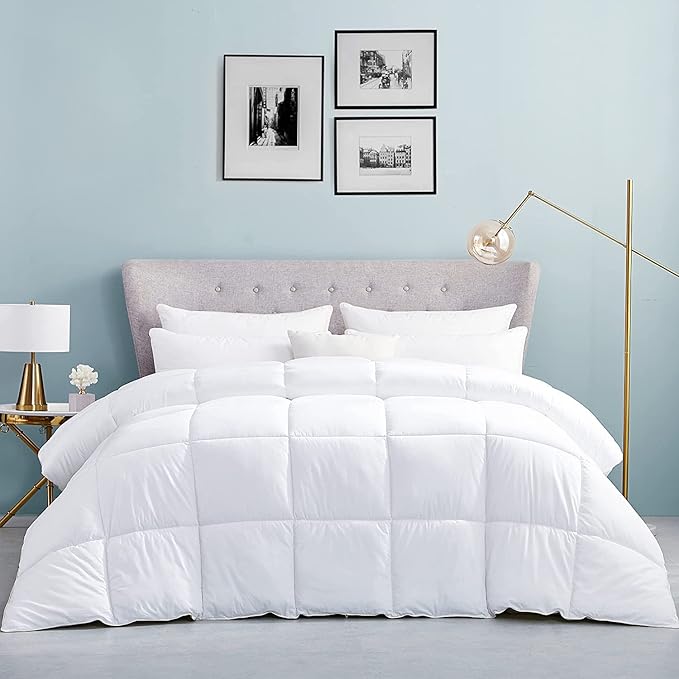 Luxurious Palatial/Super King Size Hard-to-FIND 85 Oz Fill Weight Goose Down Alternative Comforter, 600 Thread Count 100% Egyptian Cotton Cover, 750 Fill Power, Solid White Color