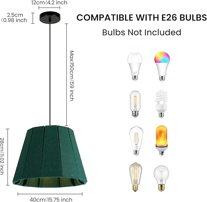 Pendant Light with Felt Lampshade, Modern Hanging Lamp Fixture, DIY Acoustic Pendant Light Chandeliers for Kitchen Island, Living Room, Dining Room, Bedroom, Office (D15.7"x11")