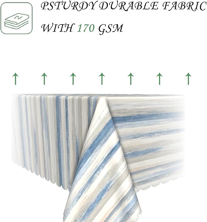 52x70 Inch Ikat Striped Rectangle Tablecloth Coastal Modern Blue Beige Watercolor Vertical Line Table Cloth Waterproof Reusable Table Cover for Hone Dining Kitchen Office Patio Party