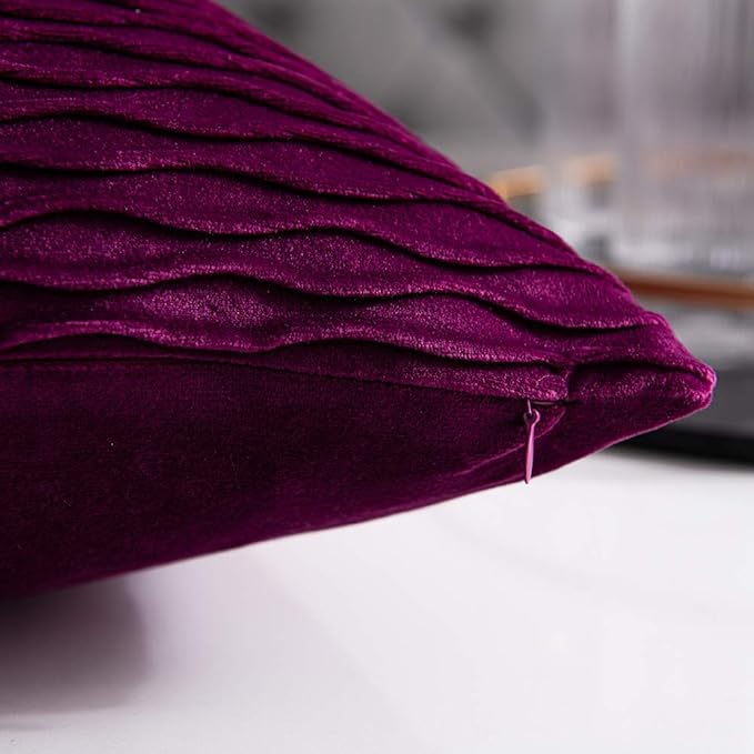 22x22 Purple Throw Pillow Cases: 2 Pack Original Striped Velvet Square Decorative Pillow Covers for Farmhouse Couch