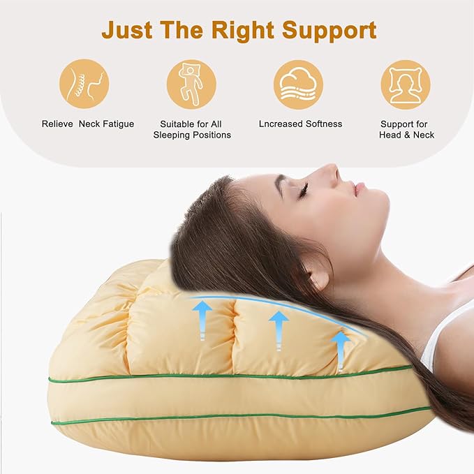 YOUR MOON Fluffy Support Bed Pillow Queen Size, Super Soft Premium Down Alternative Filling for Sleeping, Luxury Hotel Quality Bed Pillows for Side Sleeper (Yellow)