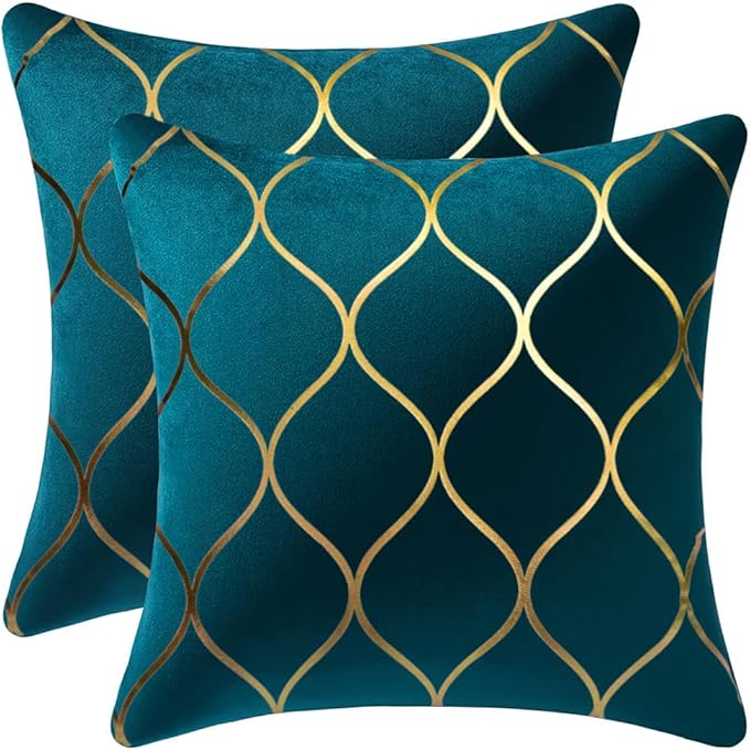 20x20 Inch Gold Velvet Throw Pillow Covers: 2 Pack Square Decorative Pillow Cases for Bedroom Sofa Couch Living Room, Teal Christmas